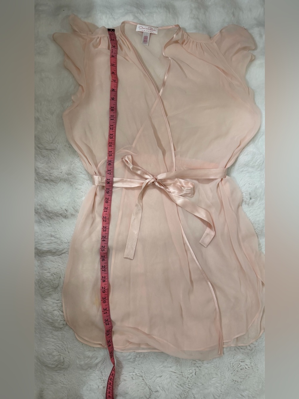 Oscar de la Renta Sleepwear Sheer Satin-Trim Robe in Blush - Picture 9 of 10